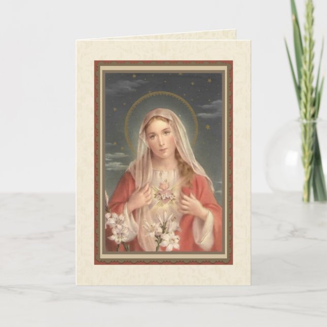 Carte Vintage Vierge religieuse Marie Mémorare Prière (Devant)