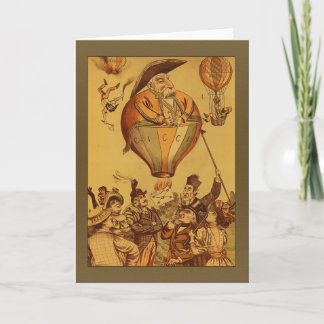 Carte Vintage Vieux Homme Hot Air Ballotte Salutations
