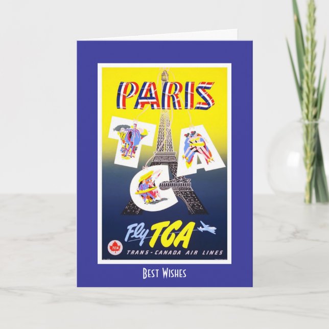 Carte Vintage voyage Paris France Airlines Europe (Devant)