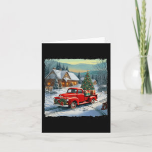 Carte Vintage Wagon Red Truck Joyeux Noël Arbre neige