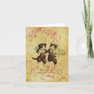 Carte Vintage Wedding Day Cats Card