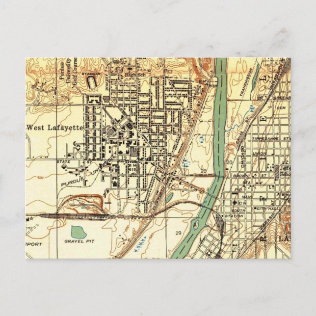 Carte vintage West Lafayette Indiana Purdue (Devant)