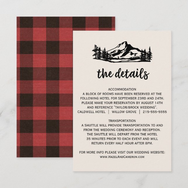 Carte vintage Wilderness Plaid Détails du Mariage (Devant / Derrière)
