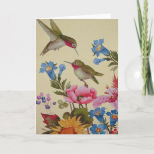 Carte Vintages amis des colibris Fleurs sauvages