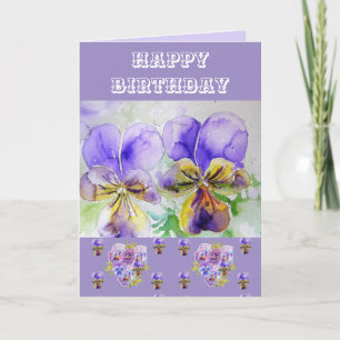 Carte Viola Pansy Aquarelle Floral Painting Purple Card