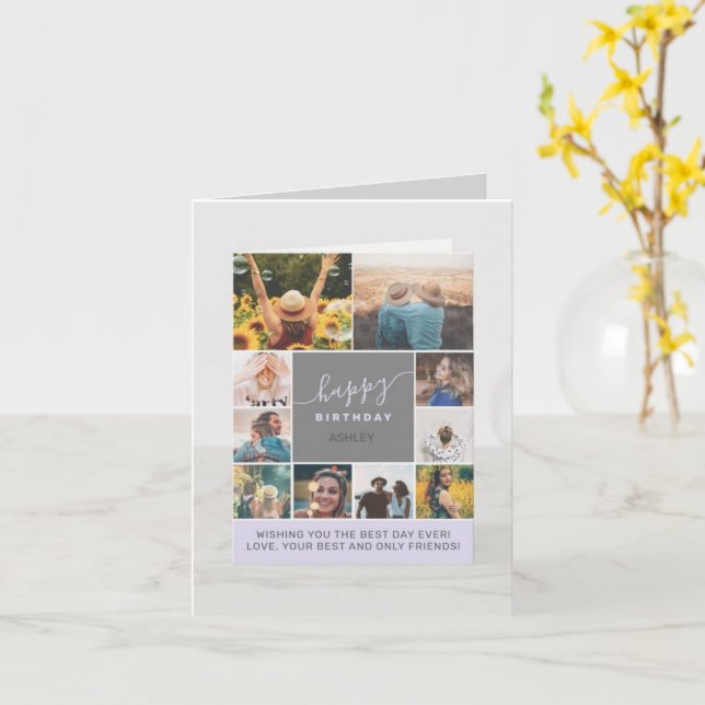carte violet d'anniversaire moderne 8 photos carte (Fleur jaune)