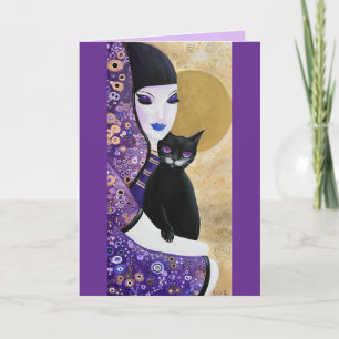 Carte Violet Femme et chats Whimsical Art