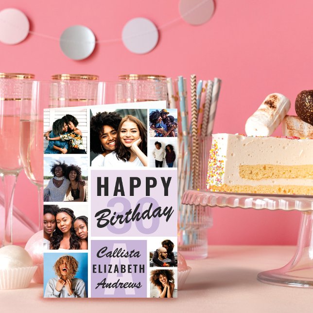 Carte Violet Monogramme Photo Collage Joyeux Anniversair (Créateur téléchargé)