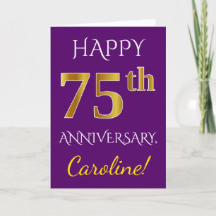 Carte Violet, Or Doré Faux 75e Anniversaire de Mariage +