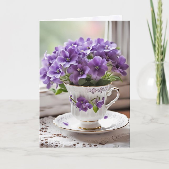 Carte Violets En Teacup Vintage (Devant)