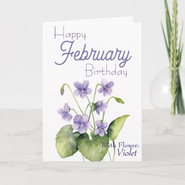 Carte Violets Février Fleur de naissance Anniversaire (Devant)