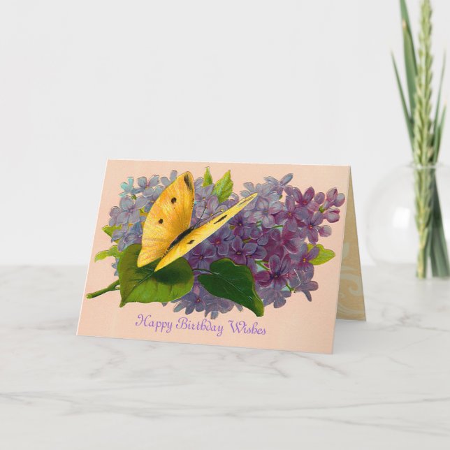 Carte Violets vintages et papillon (Devant)