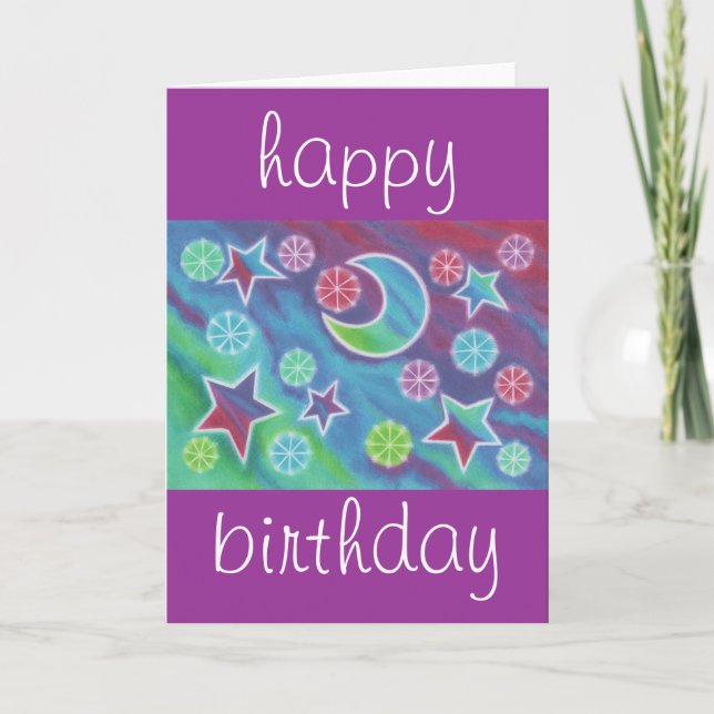 Carte violette Bright Night 'happy anniversaire' (Devant)