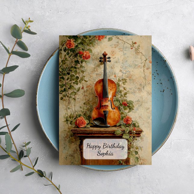 Carte Violon Vintage avec Roses (Créateur téléchargé)