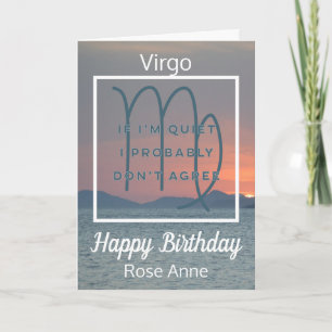 Carte Virgo Zodiac Fun Citation en Bleu et Blanc Anniver