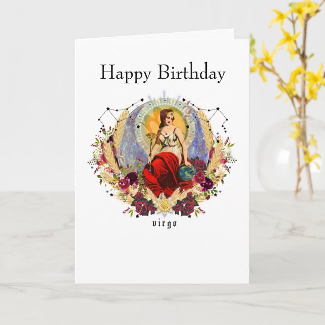 Carte VIRGO Zodiac Septembre Anniversaire Personnalisati (Fleur jaune)