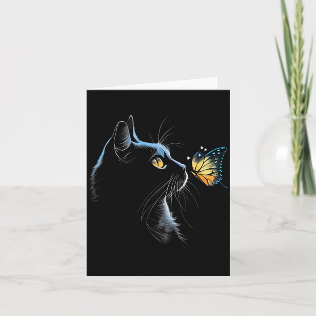Carte Visage de chat - Avec papillon (Devant)