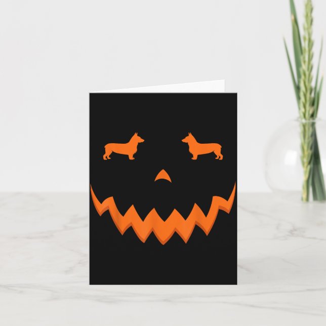 Carte Visage de chien Corgi citrouille Halloween (Devant)