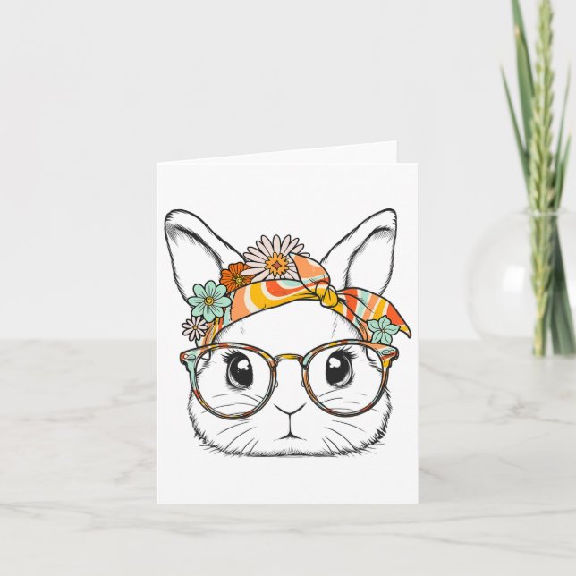 Carte Visage de lapin de Pâques mignon Groovy Gles Fille (Devant)