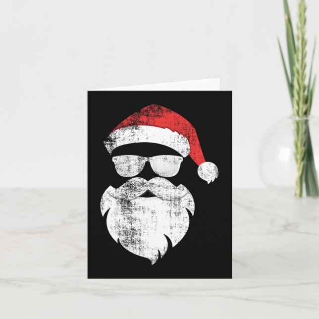 Carte Visage de Père Noël Hipster Amusant Avec Chapeau B (Devant)