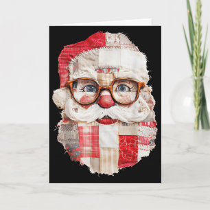 Carte Visage de Père Noël Patchwork Noël Féminin Élégant