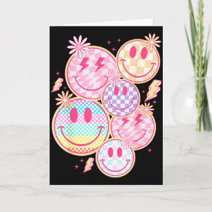 Carte Visage Souriant Rétro Fleur Visage Heureux Motif à