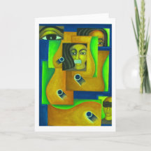 Visages superposés en vert et bleu par Hassan Wahb