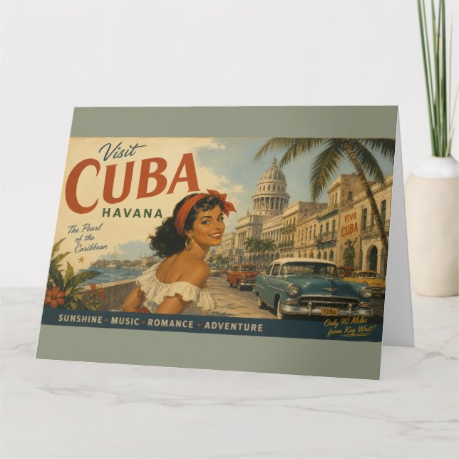 Carte Visite Vintage Cuba Voyage - Salutations d'Havane (Devant)