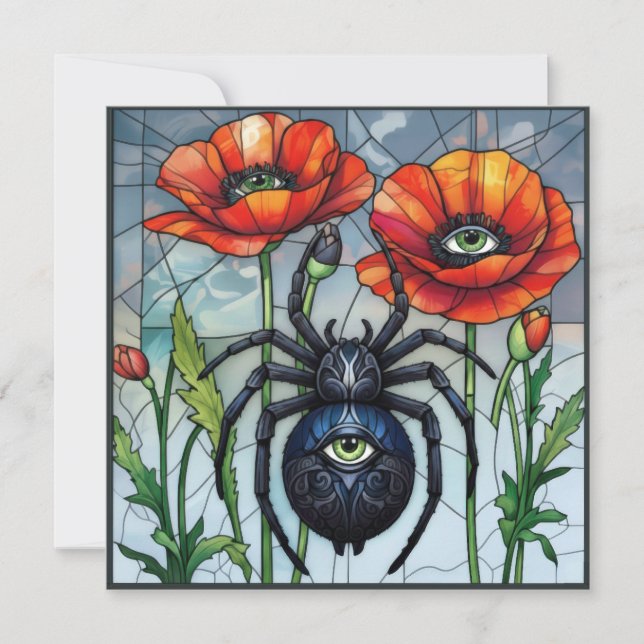 Carte Vitrail Araignée Coquelicot Fleurs Œil Omniscient  (Devant)