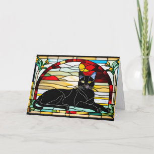 Carte Vitreaux de chat noir mignon