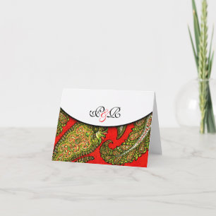 Carte Vivid Red Paisley Monogramme Note