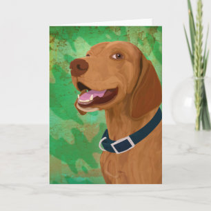 Carte Vizsla Brown souriante sur Arrière - plan vert