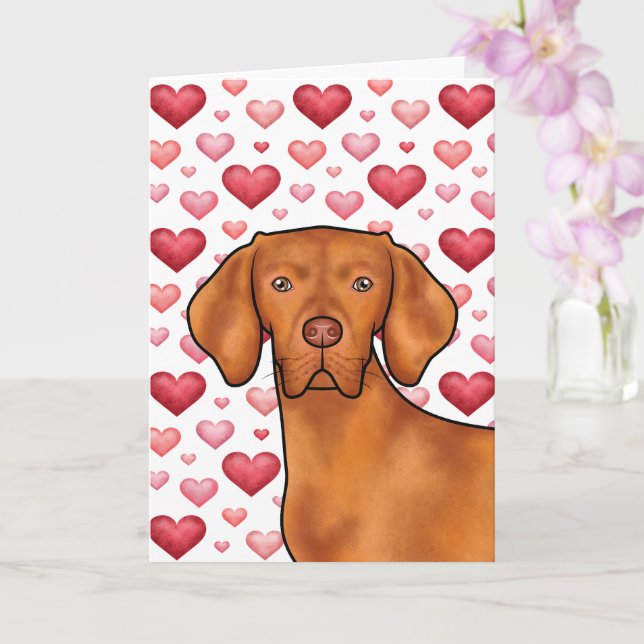 Carte Vizsla Chien Aimer Avec Motif Coeurs Rouge Et Rose (Orchidée)