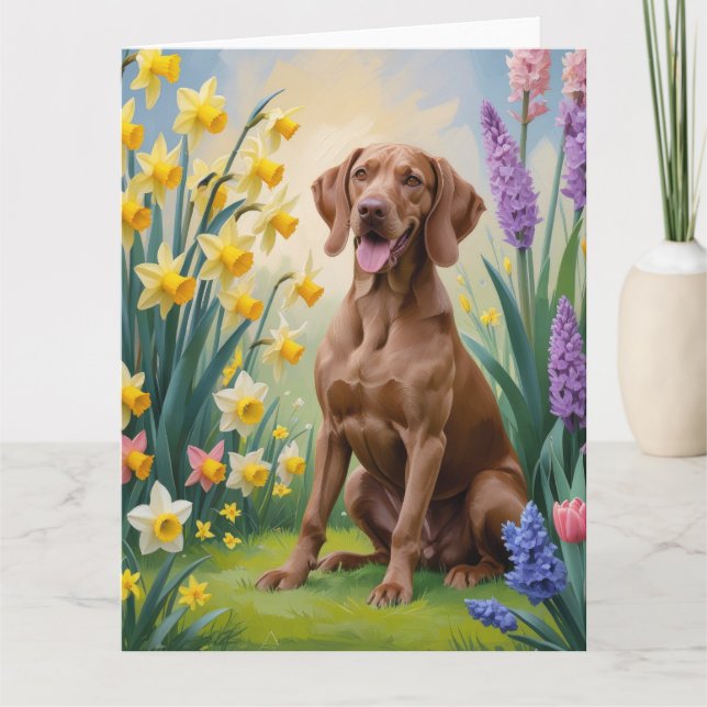 Carte Vizsla Chien Fleurs de printemps Peinture (Devant)