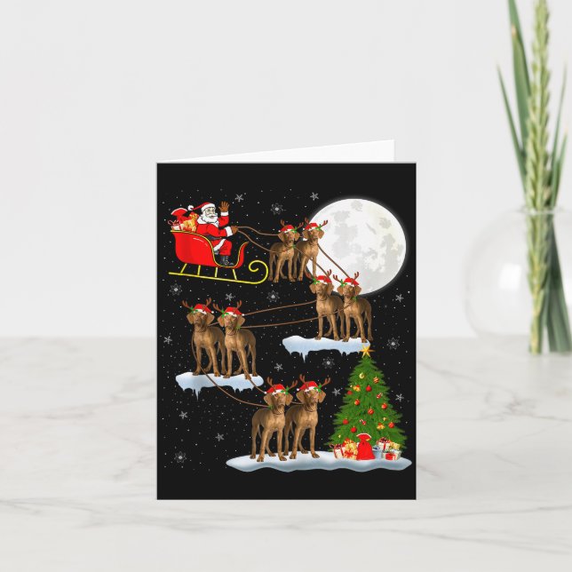Carte Vizsla Chien Père Noël Traîneau Volant Drôle Magiq (Devant)