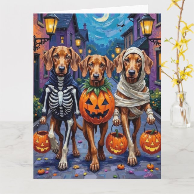 Carte Vizsla Chiens Trick ou Traiter en costume d'Hallow (Fleur jaune)