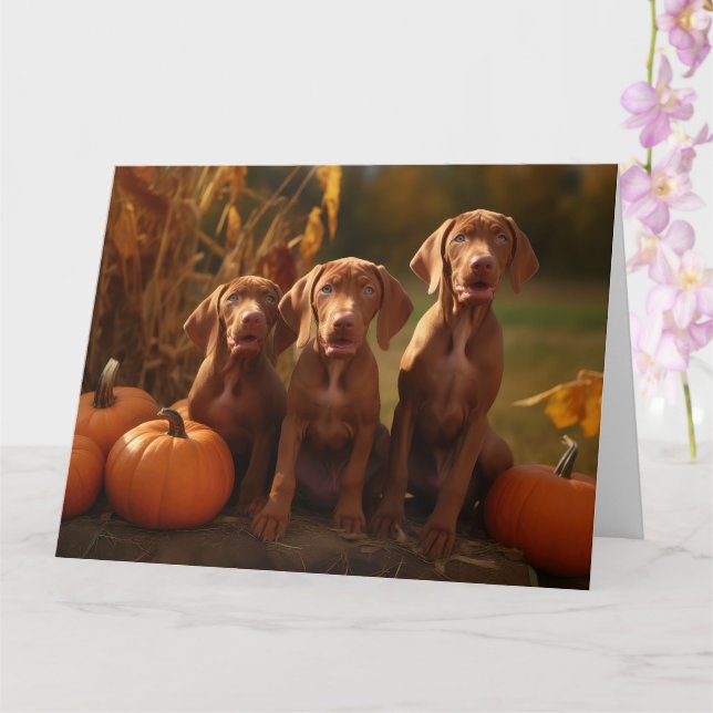 Carte Vizsla chiot Automne Délice Citrouille (Orchidée)