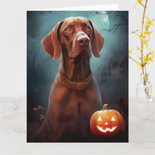 Carte Vizsla d'Halloween avec la peur Citrouille
