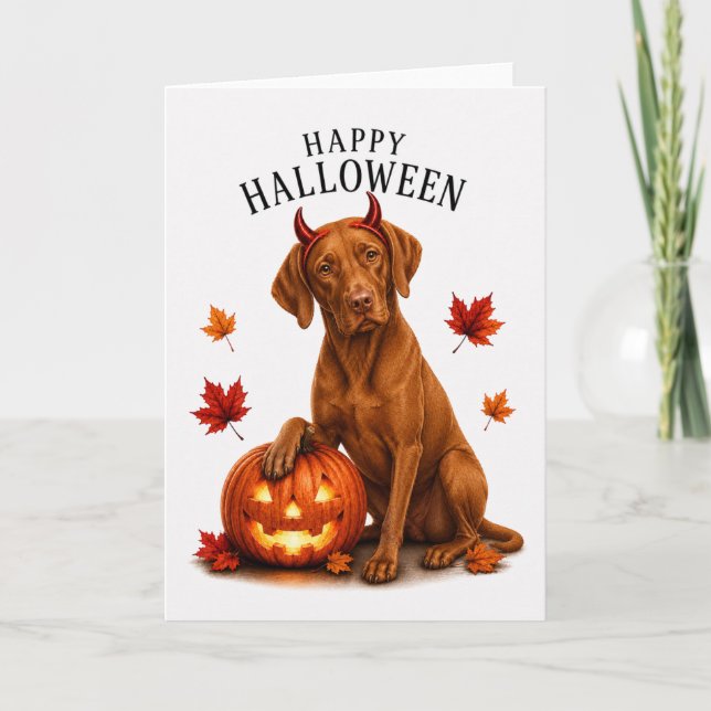 Carte Vizsla Halloween Diable Chien (Devant)