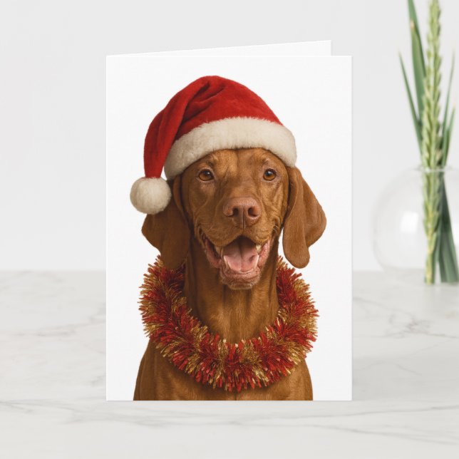 Carte Vizsla in a Santa hat Christmas card (Devant)
