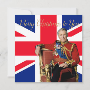 Carte Vœu de Noël du roi Charles III avec drapeau britan