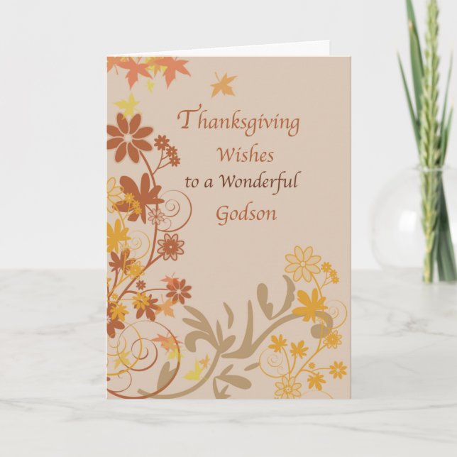 Carte Voeux d'action de grâces Godson Feuilles et Fleurs (Devant)