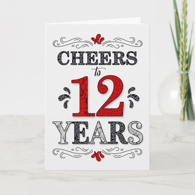 Carte Vœux d'anniversaire 12 ans en motif rouge blanc no (Devant)