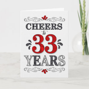 Carte Vœux d'anniversaire 33 ans en motif rouge blanc no