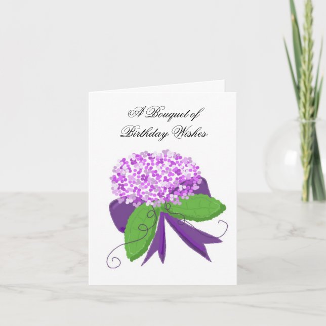 Carte Vœux d'anniversaire à l'hydrangea pourpre (Devant)