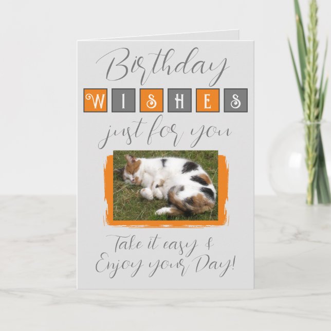 Carte voeux d'anniversaire ajouter chat photo gris orang (Devant)
