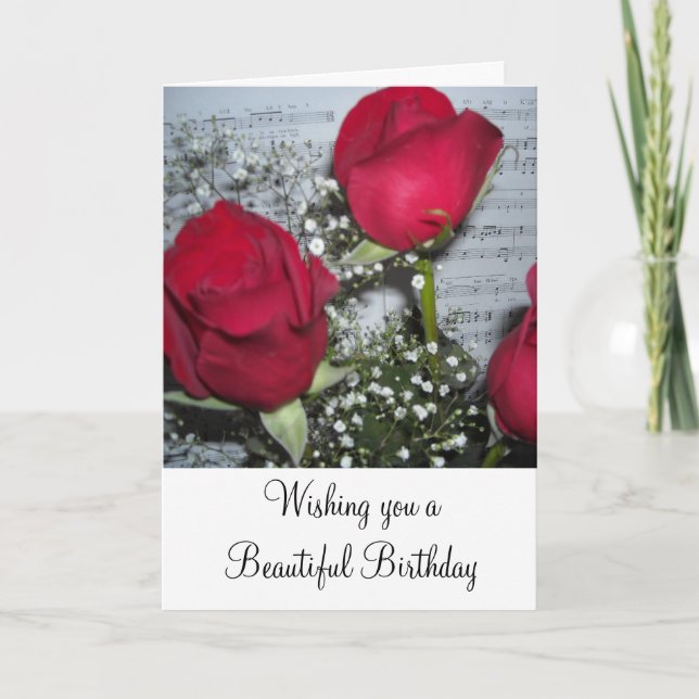 Carte Vœux d'anniversaire aux roses rouges (Devant)
