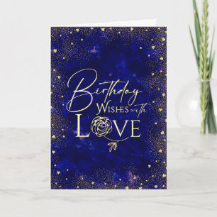 Carte Vœux d'anniversaire avec typographie dorée et phot