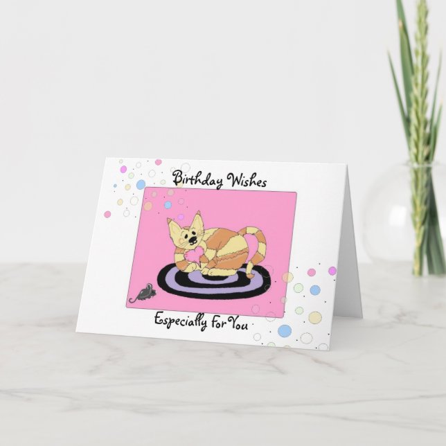 Carte Vœux d'anniversaire Chat sur un Tapis (Devant)
