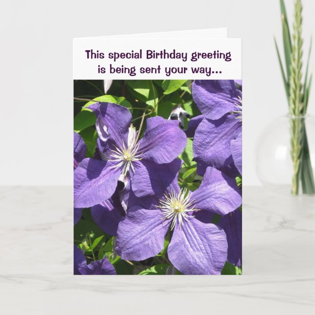 Carte Vœux d'anniversaire Clématite Violette (Devant)